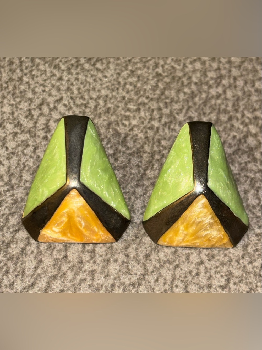 Green and Yellow Geometric Triangle Resin Earrings - Women’s Fashion